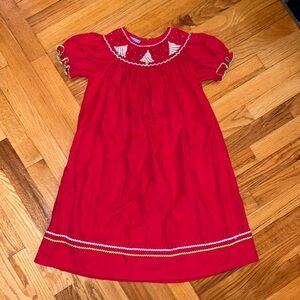 Anavini Hand Smocked Red Christmas Holiday Dress Size 6